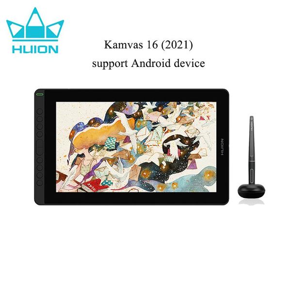 Tablettes Huion Kamvas 16 2021 Graphiques Tablets Monitor avec écran 15,6 pouces Drawing Affichage de la tablette numérique Android PC Win / Mac