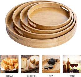 AFBEELDBARE OUT OUT HANDGREEVEN EINKAMER Feest Bamboe Wood Natural Round Round Food Storage Home Dessert Bread Serving Tales Hoge Rand