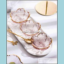 Servies Small Glass Dish Nordic Style Gold Inlay Sauce Bowl Mini Japanse Cherry Blossoms Seaping Plate for Ice Cream Fruit Sala Drop de