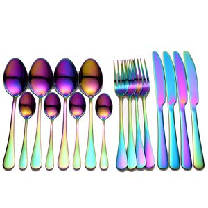 Tablewellware Couverts en acier inoxydable Set Rainbow Tableware Accueil Cuisine Fourchette Cuillère Couteau Cuillère Set Vaisselle Set Drop 210706