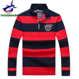 Tace Shark Brand Shark Wide Stripes Borduurwerk Red Polo Tops Long Sleeve Polo Tops Casual Fashion Men Slim Business Deskleding 231222