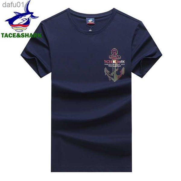 TACE SHARK lettre ancre impression t-shirt 2022 été mode T-shirts vêtements hommes décontracté coton couleur unie T-shirts L230520