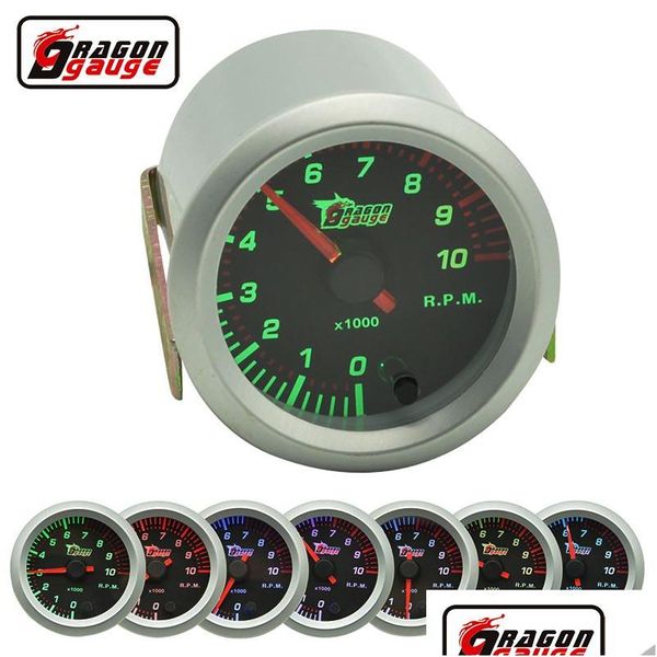 Tacómetro Dragon Gauge 52 mm Coche Rev Contador Tacho Puntero Medidor 0-10000 Rpm 7Color Retroiluminación Gota Entrega Móviles Motocicletas Dhbdu