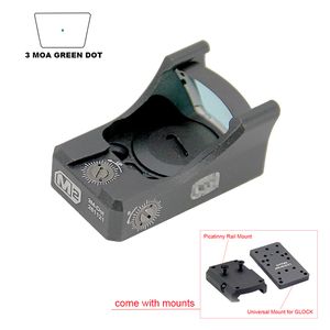 Tactische 3 MOA M2 Green Dot Sight Compact Holografische Reflex Scope Pistol Open-emitter Topless Optics Jachtgeweerkijker met Picatinny Mount en Universele Mount