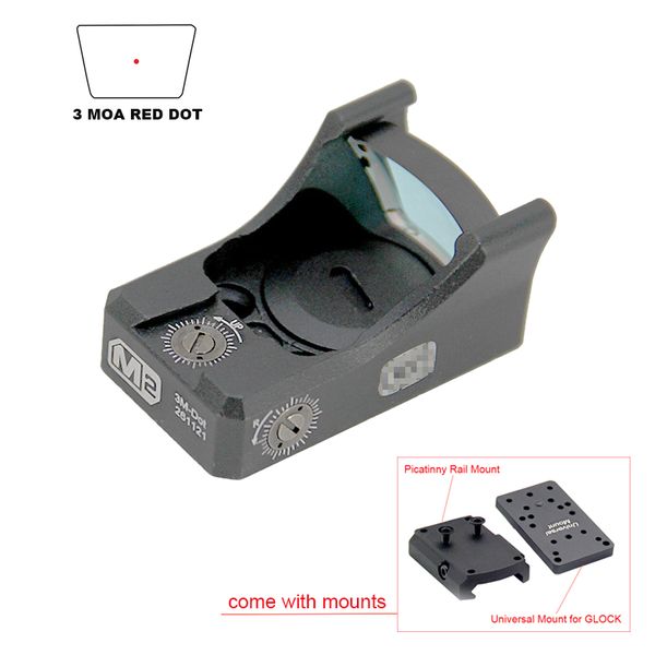 Tactique 3 MOA M2 Red Dot Sight Pistolet à visée réflexe holographique compact Lunette de chasse optique topless à émetteur ouvert avec monture Picatinny et monture universelle