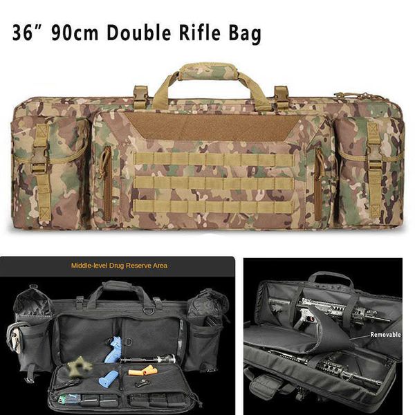 Tactique 36 Pouces 90cm Double Fusil Sac Molle Gun Case Sac À Dos pour M4 Ak47 Carabine Airsoft Portable Sac Accessoires pour La Chasse Q0721