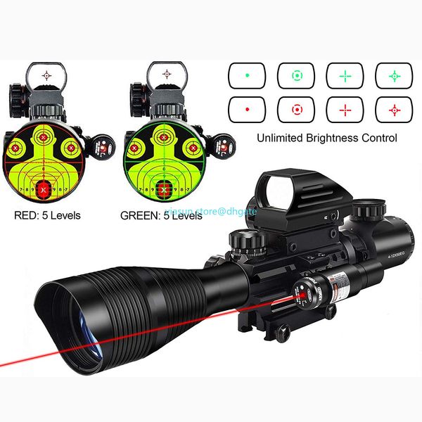Tactique 4-12x50EG double optique éclairée Laser Sight 4 réticule holographique point rouge/vert Sight 20mm Rilfe Scope
