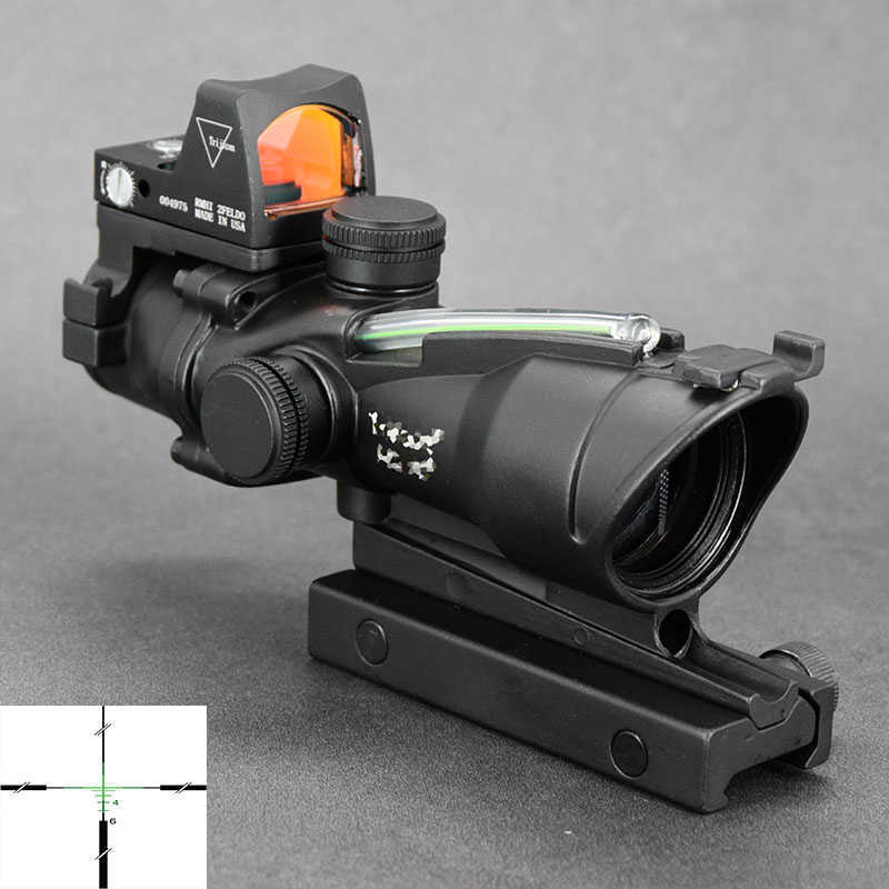 Tactical 4x32 Optics Fiber Rifle Scope With RMR 1x Red Dot Sight Weaver Picatinny Mount Base For Hunting Shooting