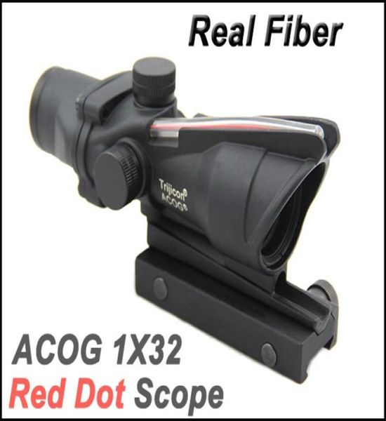 Alcance táctico de punto rojo de fuente de fibra ACOG 1x32 con miras de rifle de fibra roja real Black2875302