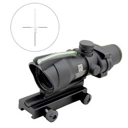 Táctico ACOG 4X32 fibra óptica punto verde iluminado retícula alcance Weaver montaje vista óptica caza Riflescope Airsoft