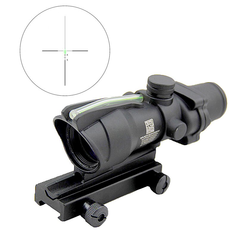 Tactique ACOG 4X32 Fiber optique point vert illuminé réticule portée Weaver monture optique vue chasse lunette de visée Airsoft