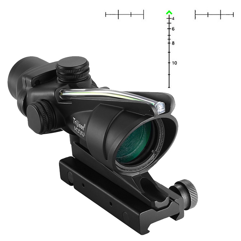 Tactical ACOG Fiber Source Optics 4x32 Green Illuminated Real Fiber Scope 4x Magnifier Telescope Chevron Glass Etched Reticle Hunting Riflescope Airsoft