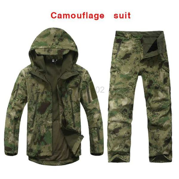 Abrigos tácticos Brand NewTAD Conjunto de camuflaje Softshell táctico para hombres Cazadora del ejército Ropa de caza impermeable Chaqueta y pantalones militares de camuflaje zln231114