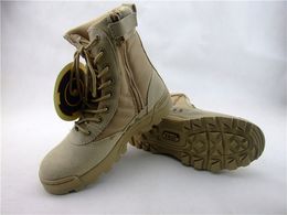 Combate táctico Marca del ejército Zapato masculino Diseño de cremallera Botas Delta SWAT Bota militar Dro Suelas antideslizantes zapatos para hombre Parte superior impermeable para exteriores
