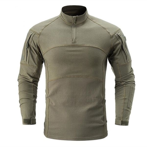 Tactique Coton T-shirts Hommes Armée Vert Combat Camouflage T-shirt Hommes À Manches Longues Militaire TShirt Mens Hunt T-shirts Outwear 201116