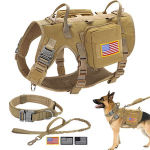 Collier de chien tactique Leash Nylon Military Pet Training Training Harness Gile avec sac pour chiens moyens de gros chiens pochettes 240517