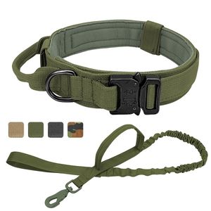 Tactical Dog Collar Leash Duitse Shepard Medium Large Dog Collars Lood voor Walking Training Dog Collar Control Handhendel 210712