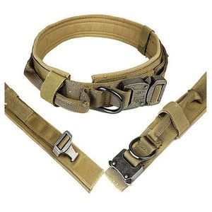 Tactische halsbanden Nylon Verstelbare K9 Militaire Honden Kraag Heavy Duty Metal Gesp met Handvat (Ranger Green-M)