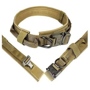 Tactische halsbanden Nylon verstelbare K9 militaire hondenhalsband Zware metalen gesp met handvat Ranger groen-M273t