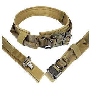 Tactische halsbanden Nylon Verstelbare K9 Militaire Hondenhalsband Zware metalen gesp met handvat Ranger Green-M311D