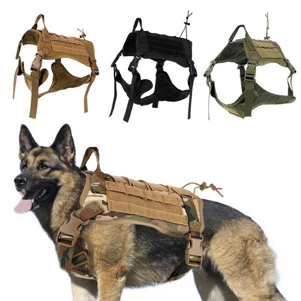 Harnais tactique pour chien, ensemble de laisse, militaire, sans traction, gilet d'entraînement pour animaux de compagnie, colliers pour chiens de taille moyenne et grande, randonnée Molle, poitrine en plomb St203Y