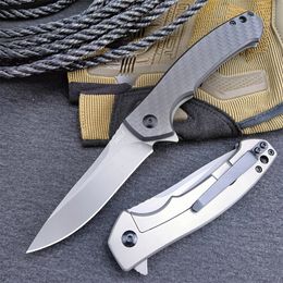 Couteau pliant Tactical EDC 0450CF Flipper 3,25 pouces DLC 440c Blade en fibre de carbone et poignée en titane Multitools Hunting Survival Camping Tool 0022 0808 0562