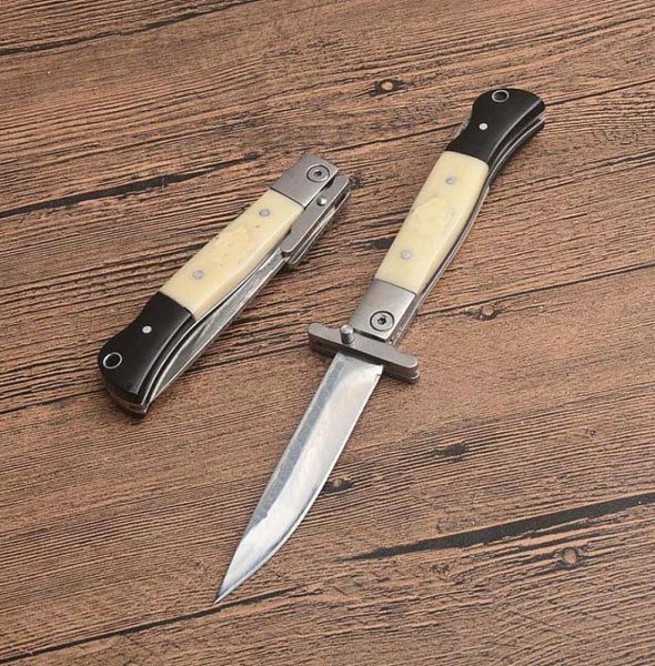 Cuchillo plegable táctico D2 Caca satén Mango de hueso de vaca Camposo al aire libre Caminatas EDC Cuchillos con bolsa de nylon7401180