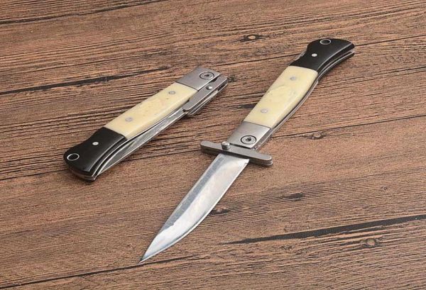 Cuchillo plegable táctico D2 Cola de satén Mango de hueso de vaca Camposo al aire libre Senderismo EDC Pocket Knives con bolsa de nylon4120927