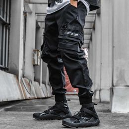 Tactical Functional Cargo Joggers Men Black Elastic Taist Tablers Hip Hop Streetwear Multi-Pocket Pants Techwear WB347