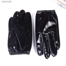 Gants tactiques hommes 100% cuir véritable brillant noir brevet non doublé rétractable poignet Police gants courts YQ240328