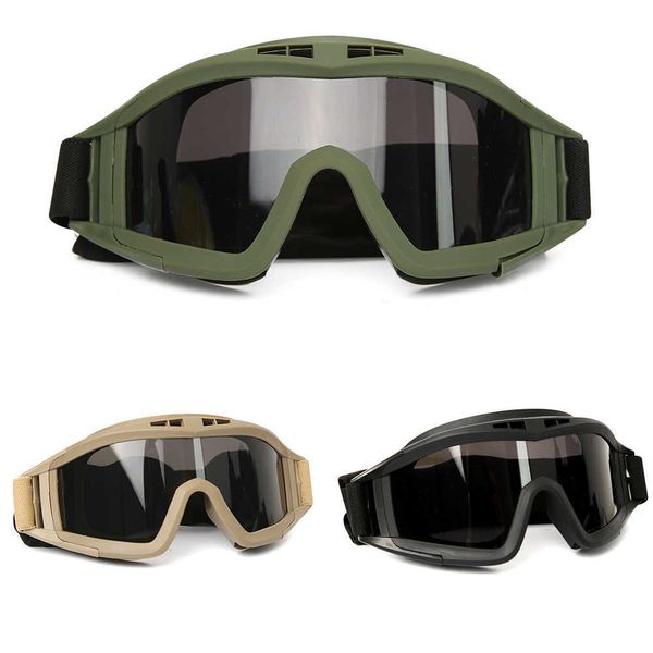 Lunettes tactiques 3 lentilles noir Tan vert coupe-vent anti-poussière Motocross moto cyclisme lunettes CS Paintball Protection de sécurité