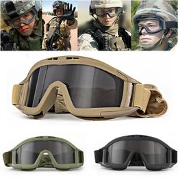 Lunettes tactiques tir militaire lunettes de soleil moto hors route vélo armée Airsoft Paintball lunettes anti-poussière coupe-vent 3 lentilles 240223