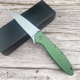 Cuchillo plegable táctico verde/naranja puerro 1660, hoja 8Cr13Mov, mango de acero inoxidable, cuchillo de bolsillo asistido por aleta con clip para cinturón, transporte diario para caza y campamento