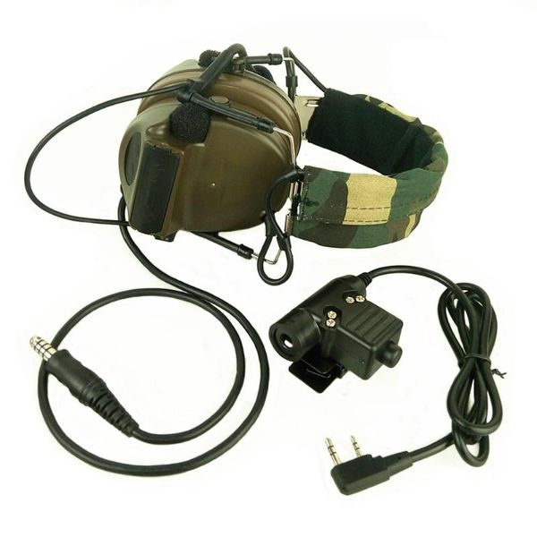 Chef de casque tactique avec U94 PKENWOOD 2 PIN COMTAC II RÉDUCTION DU NORTE JAKIE TALKIE DUAL POLIVE ACCESSOIRES DRAB