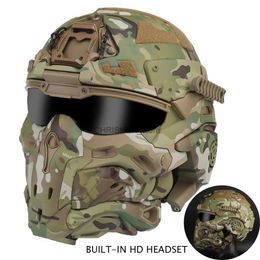 Tactische Helmen Tactische Airsoft Helm Ingebouwde Headset Anti-condens Fan Assault Helm Verwijderbaar Masker Paintball Airsoft Apparatuur Bescherm HelmL2402