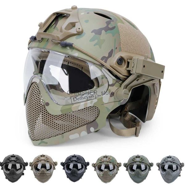 Casques tactiques Casque tactique + masque + lunettes ensembles casque de paintball Airsoft extérieur avec lunettes casques FAST PJ CS Game Protection complète du visage L2402