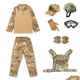 Ensembles de vestes tactiques Camouflage Kid Child Uniform CS BDU Définit des sports extérieurs AirSoft Gear Jungle Hunting Woodland Casque Coup Cap comba OT95R