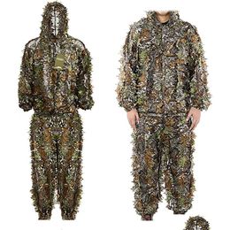 Veste tactique Ensembles Costume Ghillie Gilly Pantalon de chasse 3D Feuille Camo Camouflage Eralls Jeunes ADT Vêtements légers pour la faune de la jungle Ot8Xv