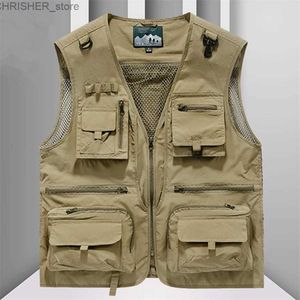 Tactische Jassen 2024 Nieuwe Zomer Outdoor Vest Heren Multi-Pocket Ademend Mesh Mouwloos Jasje Tactisch Wandelen Vissen Cargo Tool VestL231218