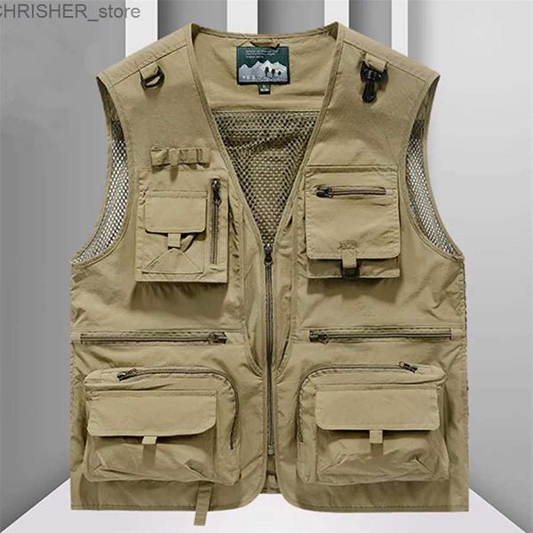 Vestes tactiques 2024 nouvel été gilet extérieur hommes multi-poches respirant maille sans manches veste tactique randonnée pêche Cargo outil gilet L231218