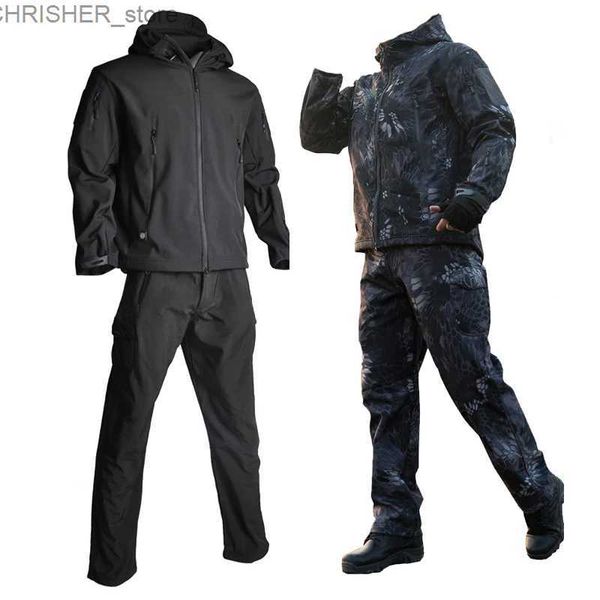 Vestes tactiques Costume de chasse Airsoft, vestes tactiques pour hommes, camouflage à coque souple, uniforme de Combat de Camping, tenue de chasse de l'armée, pantalons pour hommes, vêtements militaires L231218