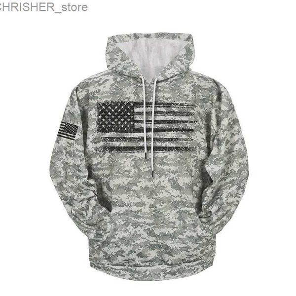 Vestes tactiques drapeau américain sweat à capuche camouflage hommes vêtements 3D USA patriotique imprimé nouveau sweat à capuche femme Harajuku mode y2k poche pull L231218