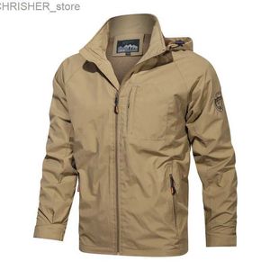 Chaquetas tácticas Otoño al aire libre hombres chaqueta de carga con capucha rompevientos abrigo senderismo camping pesca ropa táctica masculina chaquetas de bombardero transpirables L231218