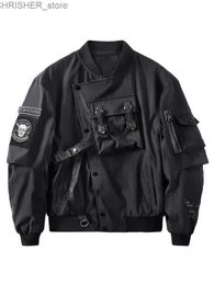 Chaquetas tácticas God of Death Bomber Jacket Bolsillo en el pecho Techwear Hombres Punk Hip Hop Ropa de calle táctica Chaquetas universitarias negras de gran tamaño MA1 CoatsL231218