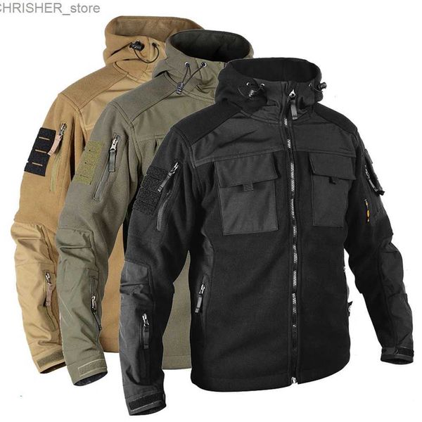 Chaquetas tácticas Chaqueta táctica Fleese para hombre Chaqueta polar Softshell militar para hombre Chaquetas de combate del ejército Rompevientos Fleese Abrigos de bombardero con capucha L231218