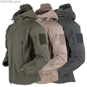 Vestes tactiques Veste tactique en polaire de Camouflage militaire pour hommes, veste d'extérieur en peau de requin, coque souple, coupe-vent imperméable, manteau à capuche, vêtements de chasseL231218