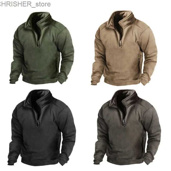 Chaquetas tácticas Chaqueta al aire libre para hombres Jersey táctico térmico de lana Suéter sólido Ropa de caza Cremallera cálida Camisetas largas Abrigo a prueba de vientoL231218