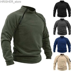 Chaquetas tácticas Chaqueta táctica al aire libre para hombre Cuello alto Suéter sólido Ropa de caza Cremallera cálida Jersey Hombre Otoño Invierno Abrigo térmico masculino L231218