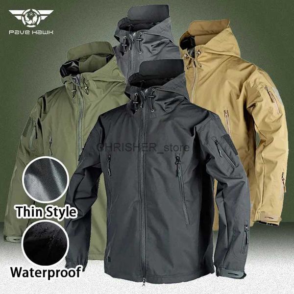 Chaquetas tácticas Chaquetas militares de piel de tiburón para hombre, impermeables, delgadas, con capucha, cazadora, abrigos cortavientos, chaqueta táctica resistente al desgaste con múltiples bolsillosL23118