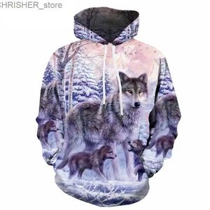 Tactische jassen Nieuwe heren- en dameshoodies voor herfst en winter dierenwolf 3D-printen trendy en loszittende lente- en herfststijlenL231218